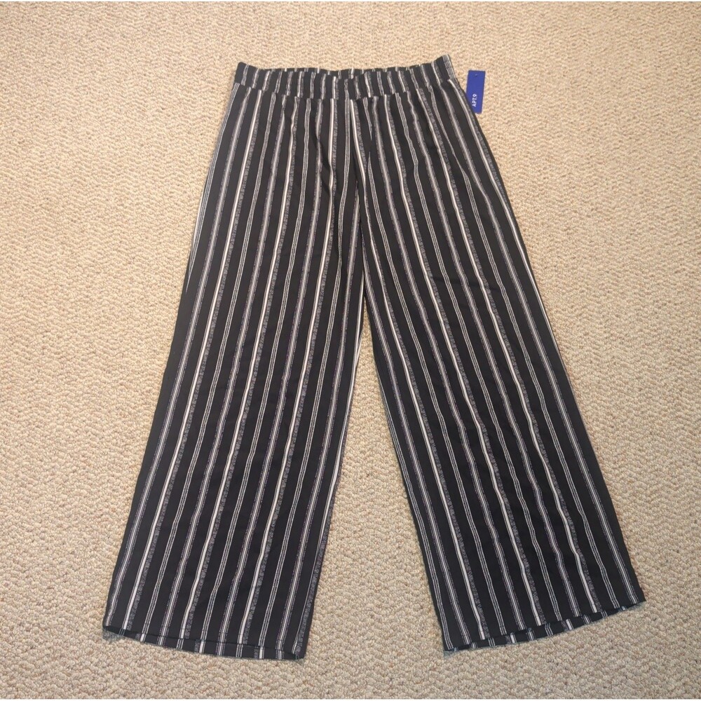 Apt 9 Wide Leg Palazzo Pants Womens M Black White Stripe Flowy Gauzy Lightweight